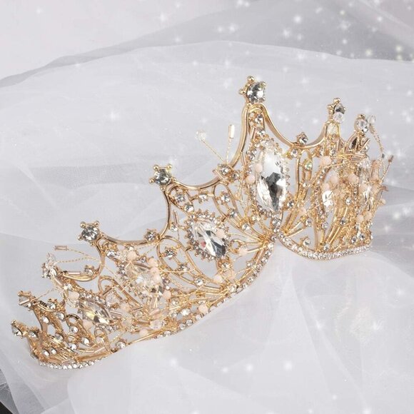 Gold Crown for Women Crystal Tiara Bride Bridesmaid Costume Party Accessory main image 7